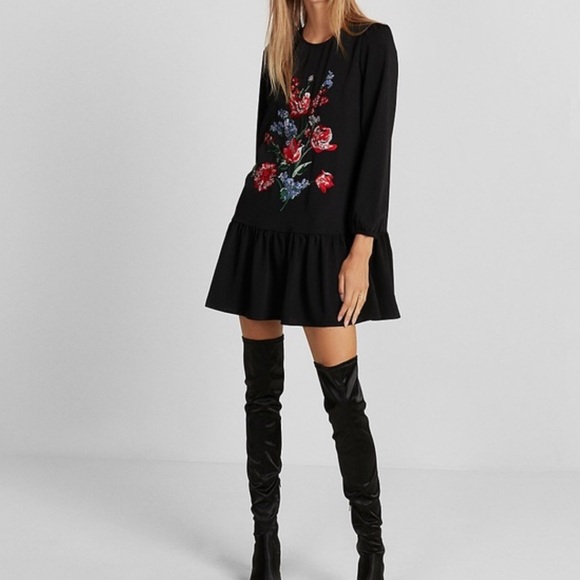 Express Dresses & Skirts - Express Black Floral Embroidered Dress